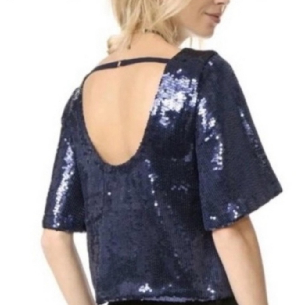 Free People Blue Sequin Boxy Blouse - Picture 3 of 3